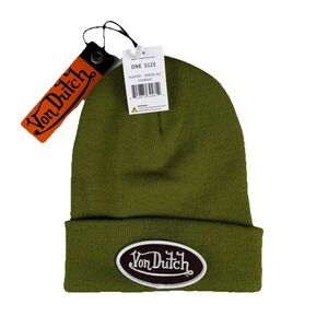 Von Dutch Knit Beanie Hat OSFM Hunter Green Patch Necessary New